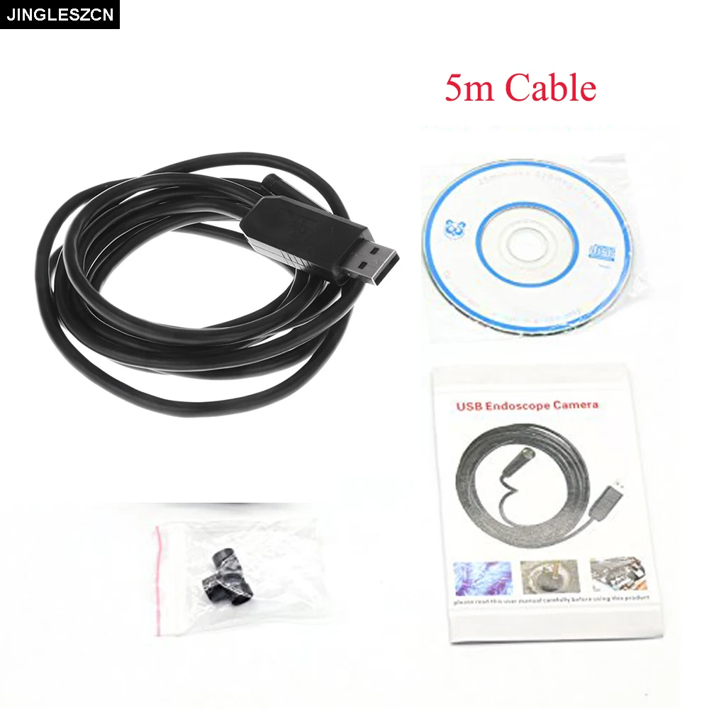 

JINGLESZCN USB Endoscope 7MM Dia 5M Length Mini Camera CMOS Waterproof 6 LED Borescope Inspection Windows Snake Visual Video Cam