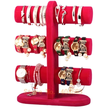 

3-Layer Rose Color velvet bracelet holder /bangle stand/watch display stand holder rack tabletop showstand bangle holder