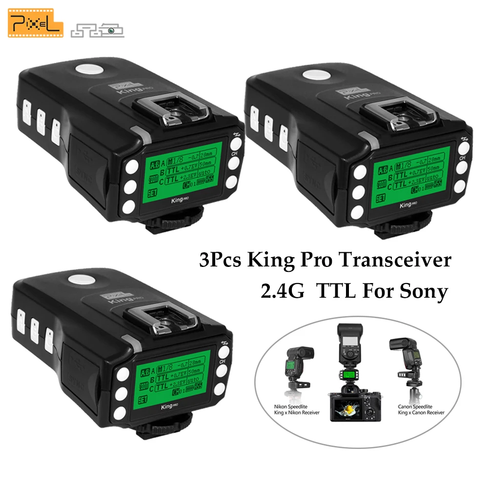 

Pixel King Pro Wireless Control 2.4GHz TTL HSS Flash Trigger Transceiver Transmitter for Sony Mi Shoe Camera Vs Godox X1S X1T-S