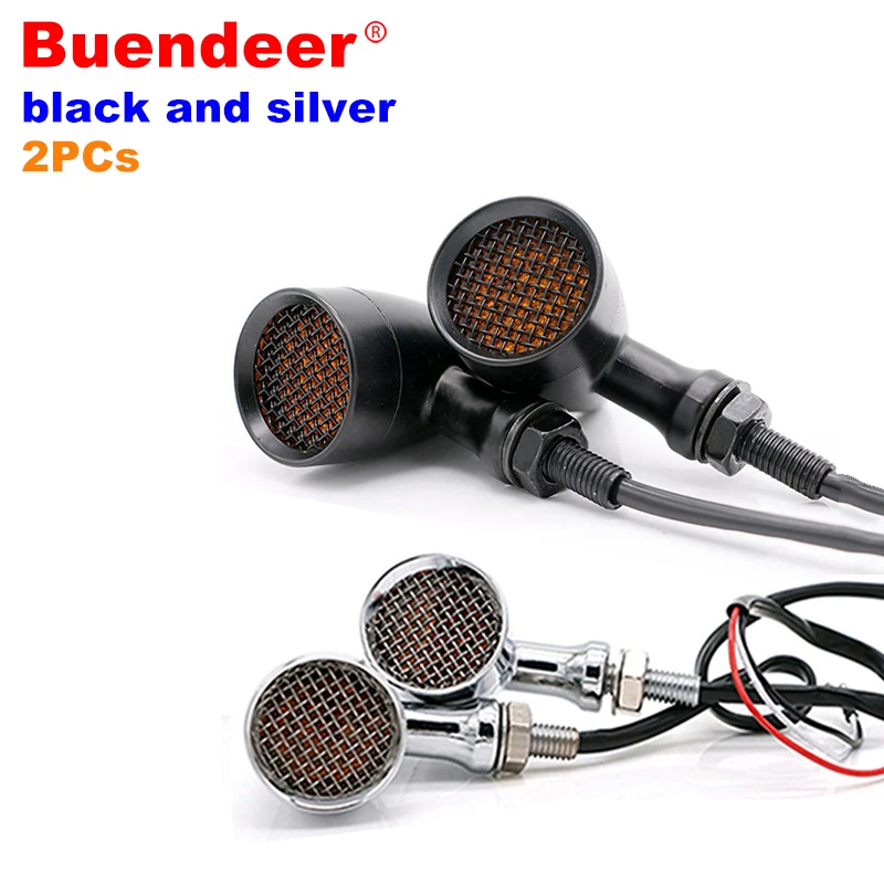 

Buendeer 2Pcs Universal Motorcycle Grid metal Retro Bullet Turn Signal Light Indicators LED Brake Light For Triumph Honda Yamaha