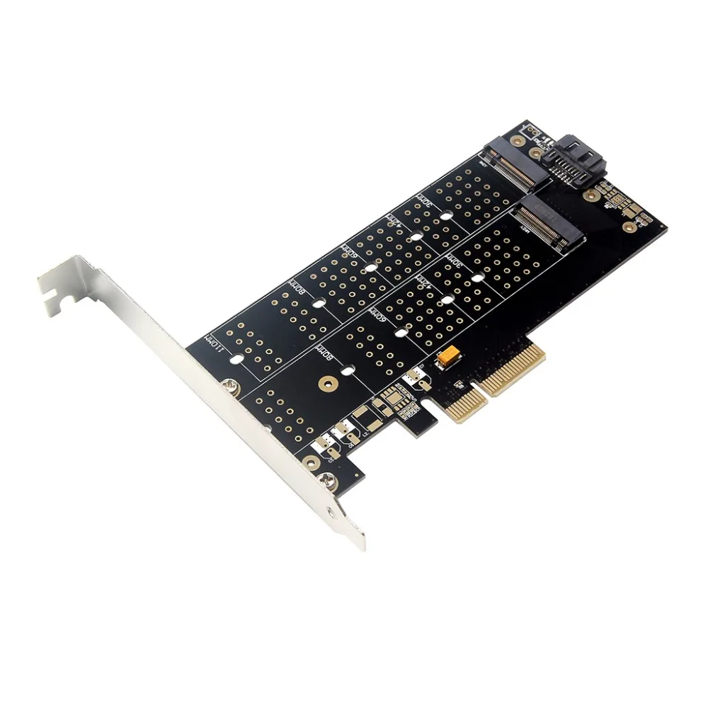 Двойной M.2 SSD NVME(m key) или SATA(b key) для PCI-e 3,0x4 Плата расширения контроллера хоста с низкопрофильным кронштейном и радиатором
