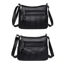 Новая модная женская сумка через плечо, Черная мягкая кожаная сумка на плечо, лоскутные сумки-мессенджеры для женщин