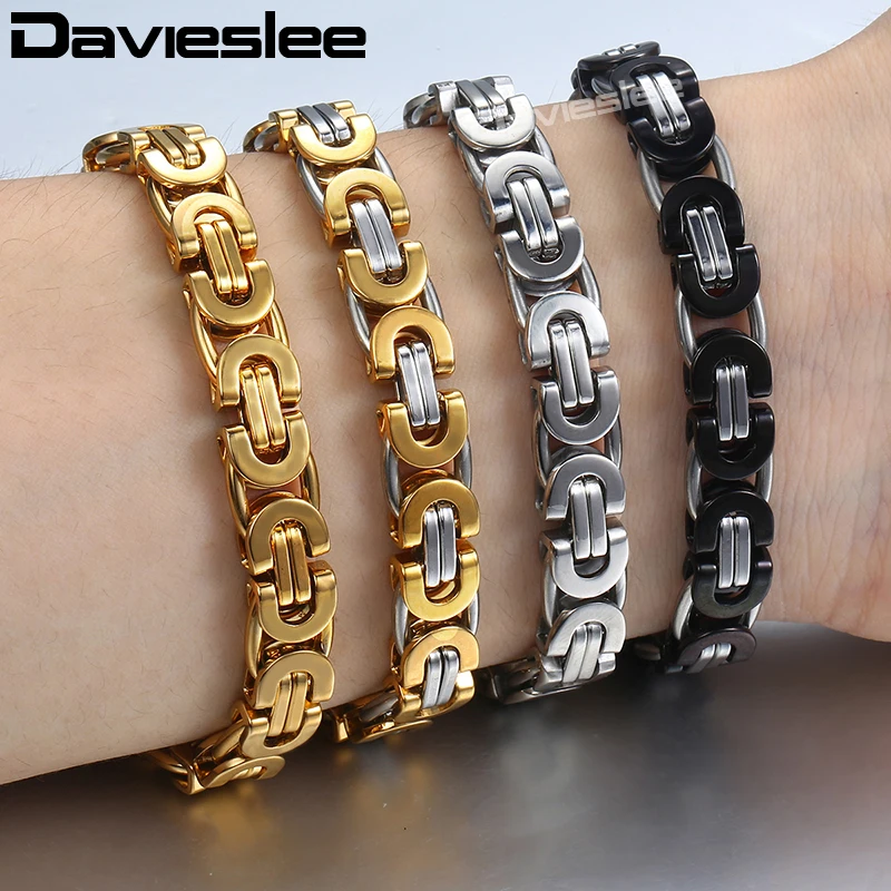 Davieslee رجل سوار الذهب الفضة لهجة البيزنطية الفولاذ المقاوم للصدأ سلاسل أساور للرجال خاتم هدايا مجوهرات أنيقة 6/8/11mm DLKB35