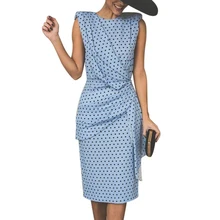 2019 חדש נשים קיץ אדום מנוקדת שמלת כחול סקסי Bodycon לעטוף בתוספת גודל שמלת גבירותיי בציר אלגנטי מפלגה ללא שרוולים שמלות(China)