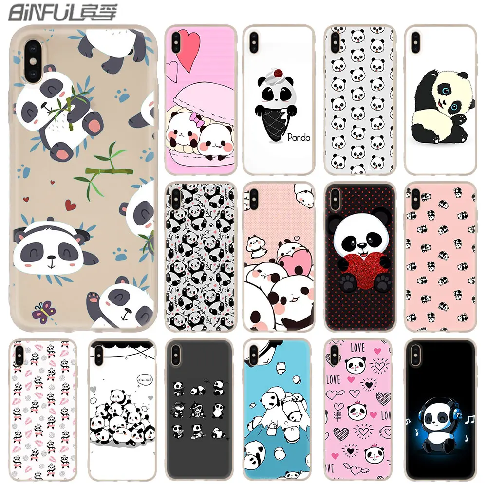 

Smile cute Panda Bear Case for iphone XS 11 Pro Max XR X 10 Cover Phone Cases for iphone 7 8 plus 6s 5 4s