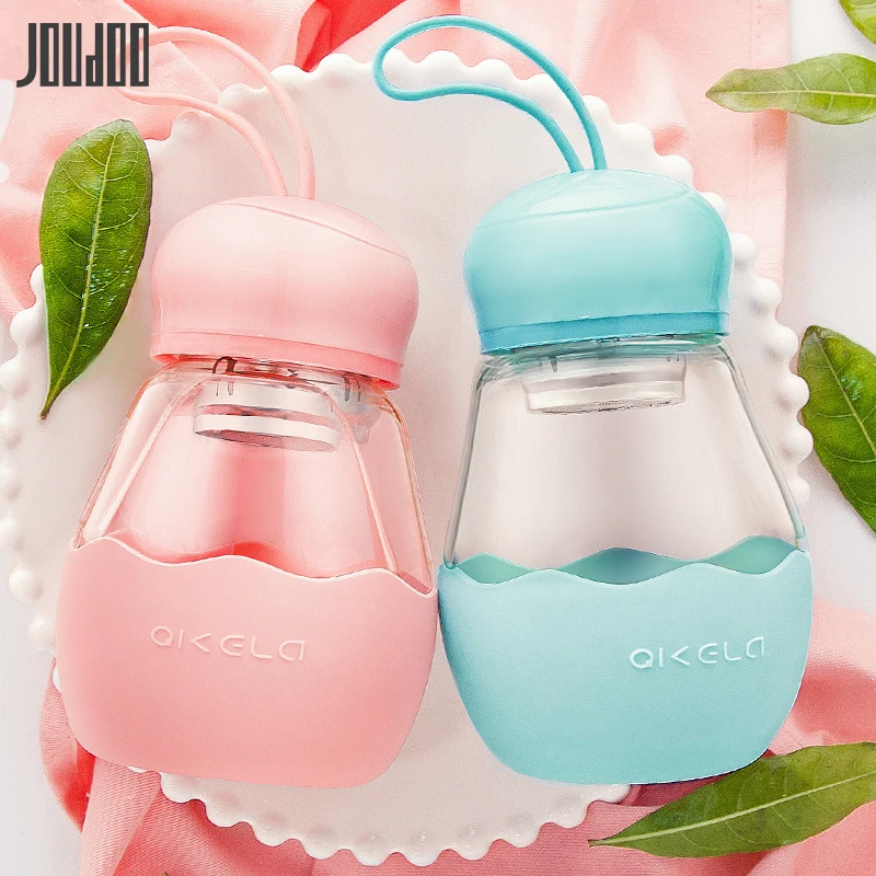 

JOUDOO Candy Color Mini Glass Water Bottle Cute Portable Women Bottle Of Water Creative Korea Style Cup With Tea Infuser 35