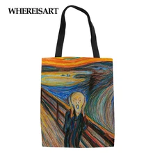 WHEREISART Известный Ван живопись женские парусиновые сумки для покупок Экологичная, вместительная Повседневная сумка на плечо универсальная летняя дамская сумка