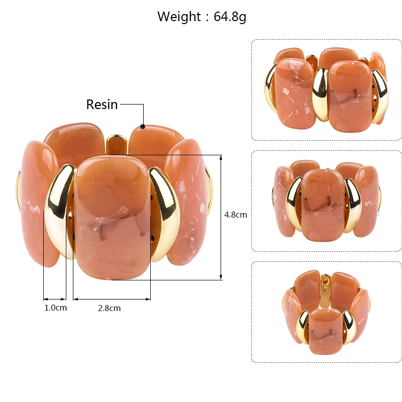 Classic Geometric Resin Cuff Fashion Bracelets Bangles for Women Stretch Acrylic Gold Metal Wide Bracelets Female Charm Jewelry (5)