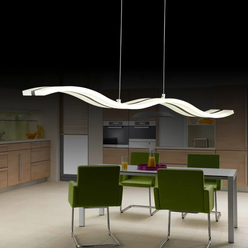 Azul tiempo moderno colgante luces para comedor de acrílico blanco LED lámpara colgante ola contemporánea diseño L100CM H150CM - 3