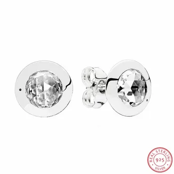 

925 Sterling Silver Radiant Brand Logo Stud Earrings for Women Fine Jewelry with Rose-cut Vintage Vibe Clear CZ FLE096