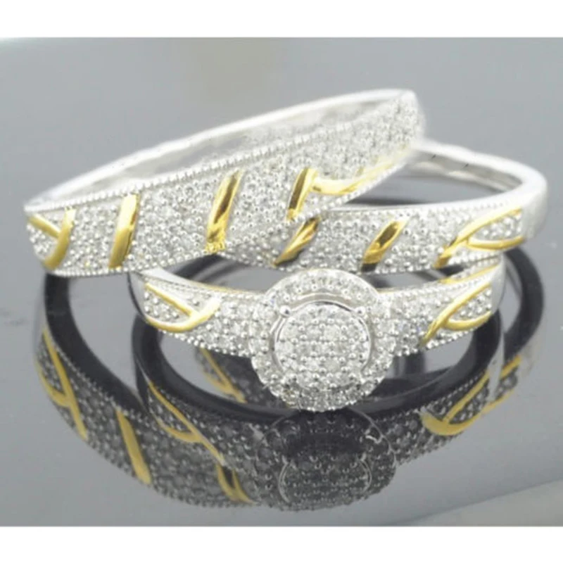 

Luxury Wedding Rings Set Moda 2019 Round Circle Micro Pave AAA Zircon Finger Rings For Men Women Fashion Jewelry 3Pcs/Set Z5M245