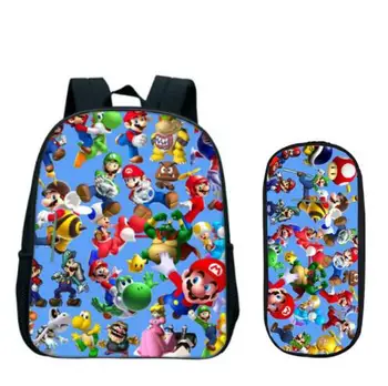 

13 Inch Cartoon Super Mario Bros Sonic Kids Backpack Kindergarten School Bag Children Backpack Girls Boys Mochila Pencil Bag Set