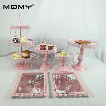 

6PCS/ Set New arrive Crystal cake stand set mirror face fondant cupcake sweet table candy bar table decoration