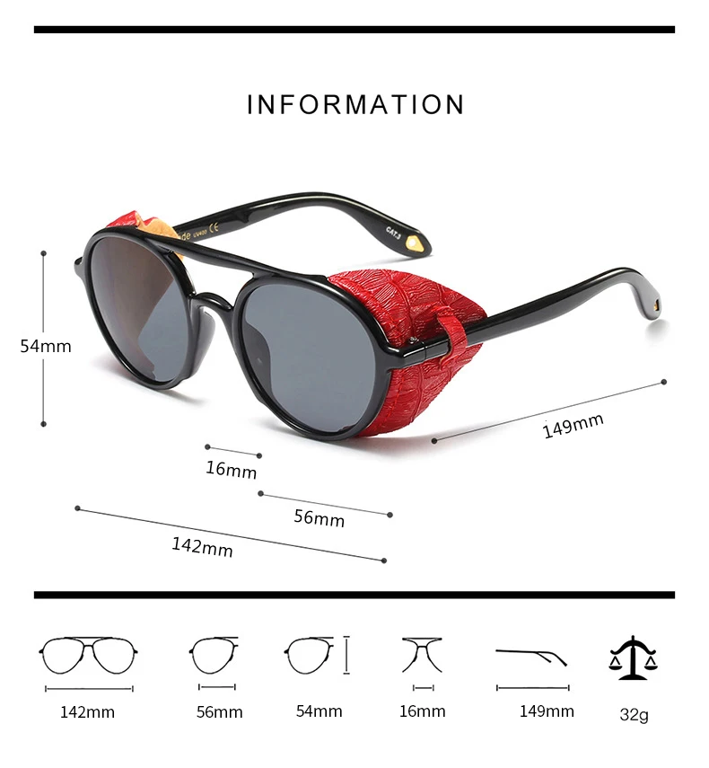 sunglasses for women Vintage Steampunk Sunglasses Men Women Leather With Side Shields Style Round Sun glasses Ladies Cool Glasses UV400 Gafas round sunglasses