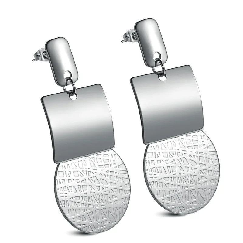

Silver Color Geometric Drop Earrings Round Square Trendy Stainless Steel Dangle Earring For Women Fashion Jewelry 2018 (A632)
