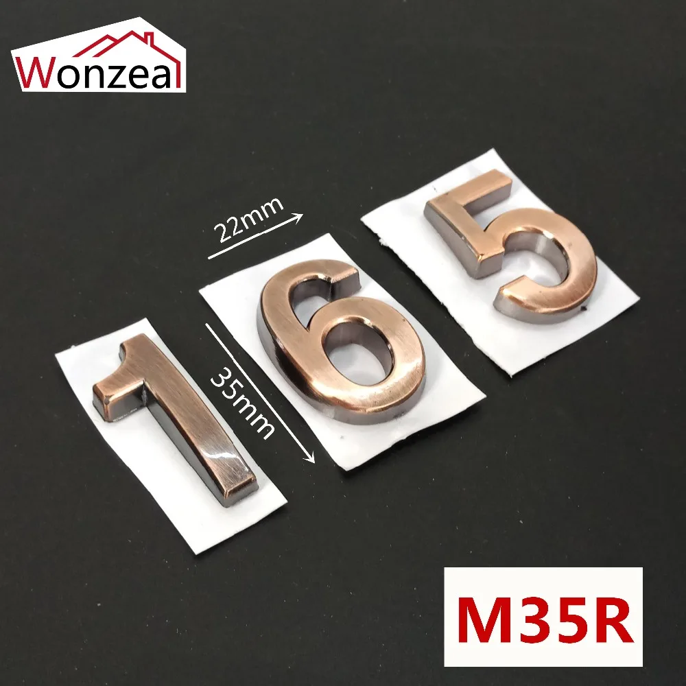 35 мм x 22 мм АБС-пластик дверная пластина цифра красная медь самоклеящаяся 0-9 дверная табличка с номерами по индивидуальному заказу адрес дома# M35R