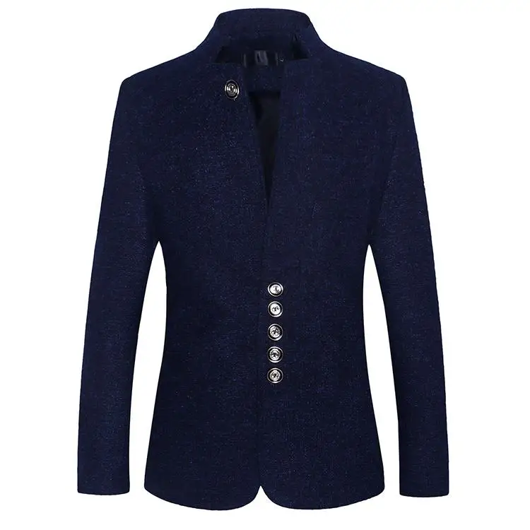 

Casual Suit Standing Collar Mens Blazer Jacket Single-breasted Blazers Men Suits Slim fit Blue Black blazer masculino
