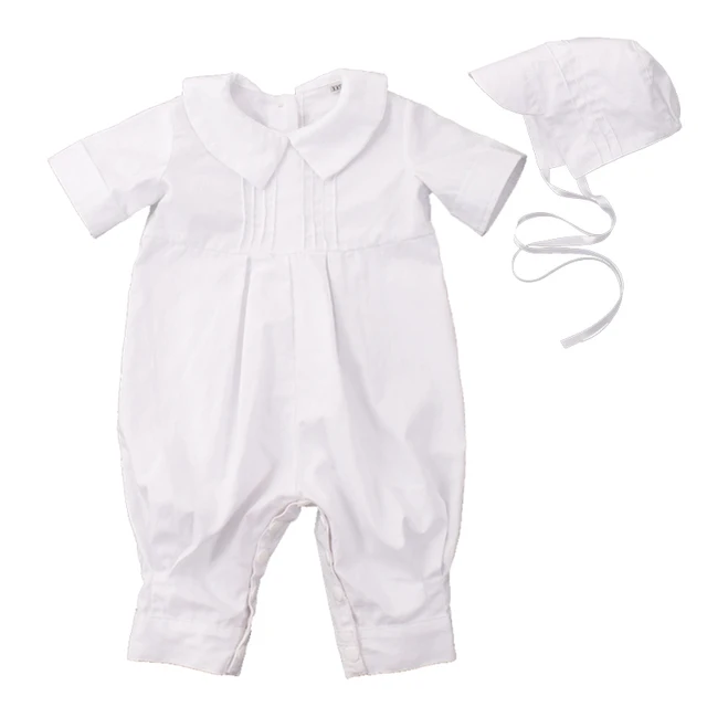 White Infant Boys Pique Christening Baptism Longall Suit Short Sleeve ...