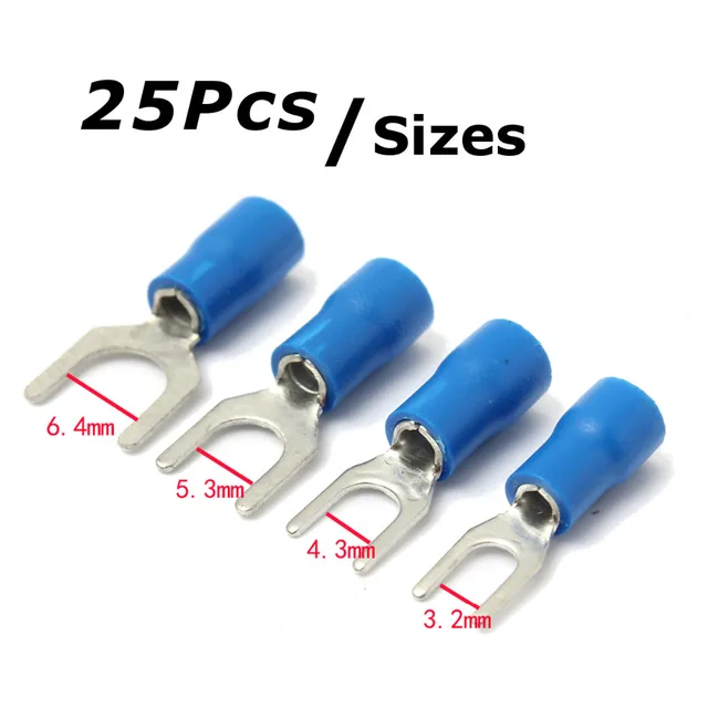 25pcs Blue Insulated Fork Wire Connector Electrical Crimp Terminal 1.5