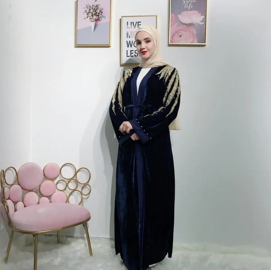 Открытый бархатный халат-кимоно с блестками abaya Дубай женские мусульманские платья Рамадан Caftan abaya s молитва турецкий ислам одежда a1210