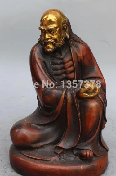 

shitou 00352 9" Chinese Bronze Gilt Seat Arhat Damo Bodhidharma Dharma Buddha Bowl Statue