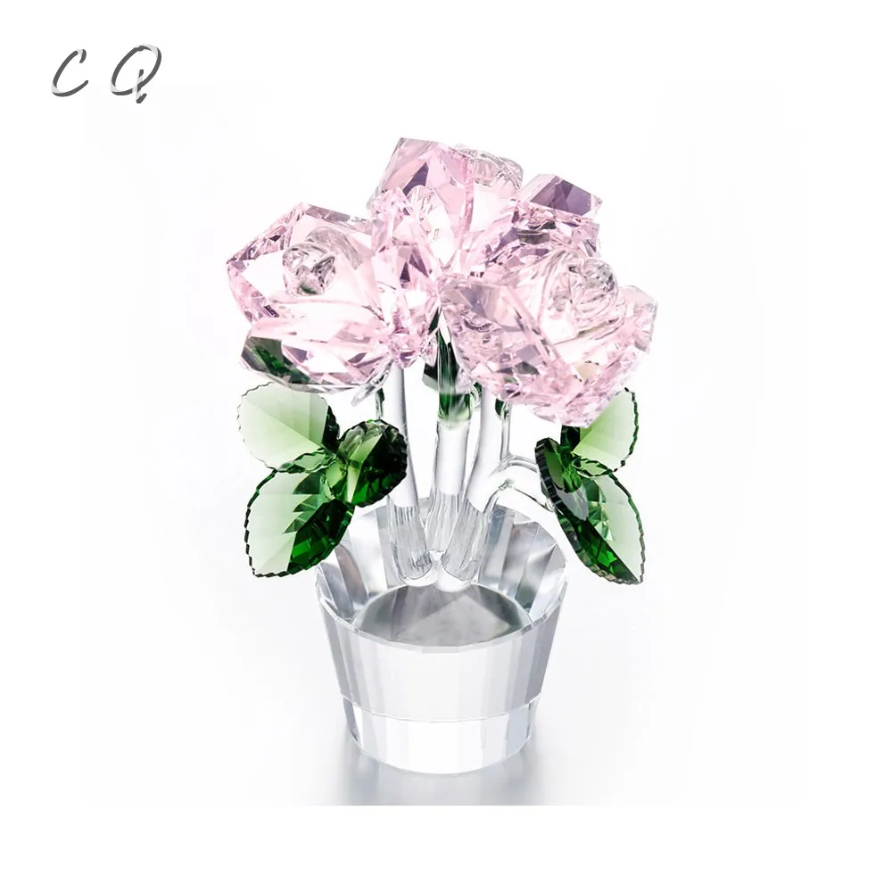 

Crystal Handmade Pink Rose Flower Figurines Glass Ornament For Love Crystal Flower Paperweight Home DecorAccessories Craft Gifts