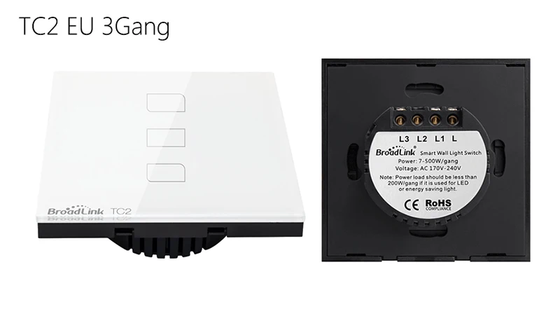 Broadlink TC2 EU Switch 1Gang 2Gang 3 Gang Touch Switch Smart Home Automation Wireless Wifi Control LED Lights Wall Switch 3
