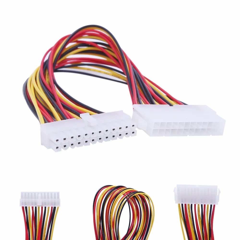 ATX 24-Pin Male To Female Connector Motherboard PSU Power Supply Extension Cable 8 inch computer molex 24 pin motherboard to atx eps psu power supply extension cable 24 pins internal power cord male to female