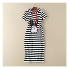 High Quality runway fashion designers dresses 2018 women clothes striped printing dog embroidery Casual hooded dress S-XL B496