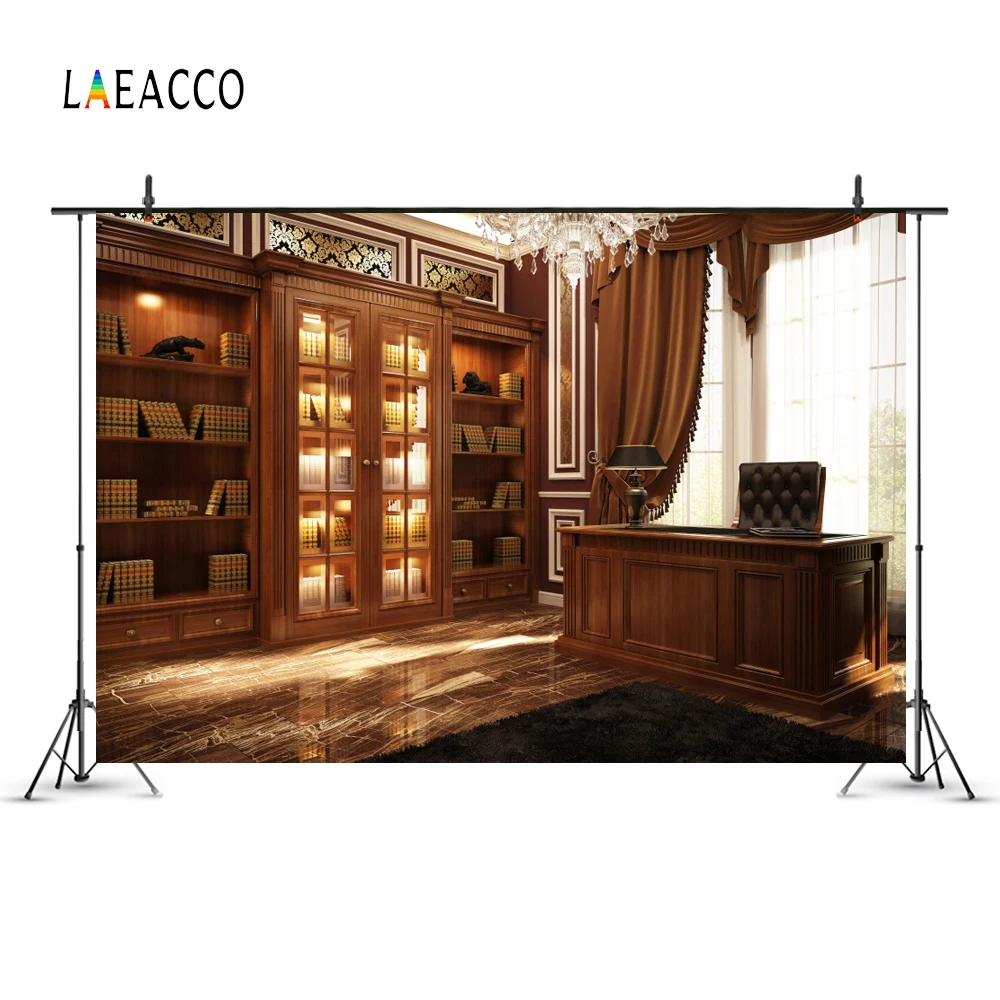 Laeacco Study Room Desk Bookshelf Desk Chair Bench Photography Backgrounds Customized Photographic Backdrops For Photo Studio