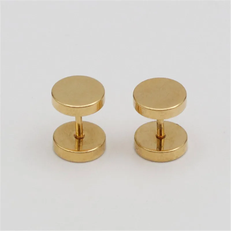 Fashion Double Round Metal Earrings Push-Back Geometric Women Men Black Earrings Trendy Punk Stud Earrings - Окраска металла: gold