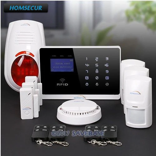 

HOMSECUR Support EN / RU voice APP Controlled Wireless GSM Home Security Alarm System, Smoke Sensor, Touch Panel