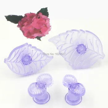 

Bakeware 4PCS Plastic Gum Paste Hydrangea And Leaf Plunger Cutter Flower Cookie Cutter Fondant Cake Mold Baking Tools For Cakes