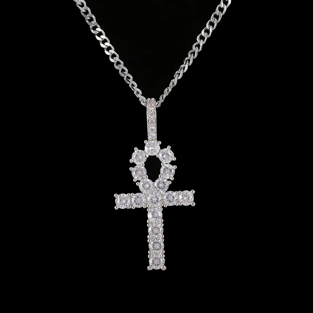 Мужская/wo Мужская хип-хоп со Льдом bling Ankh cross подвеска ожерелье с цирконом AAA высокое качество хип-хоп крест ожерелье ювелирные изделия Прямая