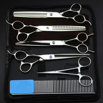 

7.0 inch Left-handed Professional PET GROOMING SCISSORS Cutting+Thinning+Curved Shears+Steel comb 4 pcs in one set JP440C