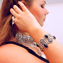 2017 Fashion ZA Jewelry Set Women Metal Vintage Choker Torques Neckllace Bracelet Women Turquoise Ethnic Collier Femme Statement