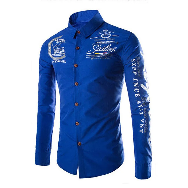 

Mr.nut 2019 Fashion Unique Contrast Color Cotton Casual Slim Long Sleeve Shirt Men's Letter Print Shirt
