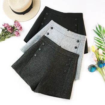 

Fashion Autumn Zipper Woolen Balck Gray Sexy Shorts Women Button Party Club Short Pants Plus Size Sexy Women Shorts