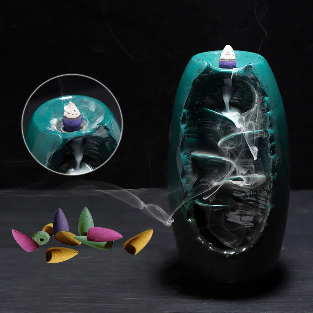 

Excellent Workmanship Resin Smoke Waterfall Backflow Incense Burner Censer Decor+ 10x Cone Incenses