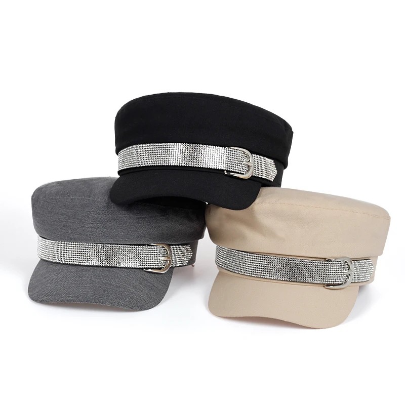 

New Simple Winter Beret with buckle hat Women Men Street Fashion Style Newsboy Hats Black Berets flat top Caps Men drop ship cap
