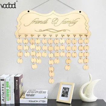 

VODOOL DIY Wooden Birthday Calendar Friends & Family Printed Wall Calendar Sign Special Dates Planner Board Hanging Decor Gifts