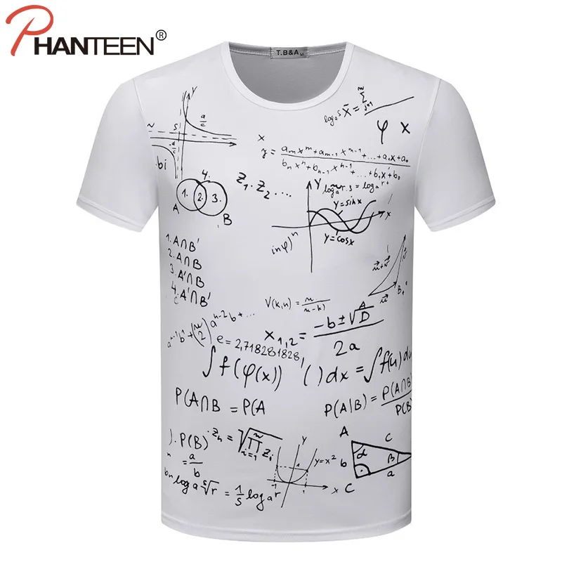 Phanteen математическая формула Забавный узор мужские футболки летние с коротким рукавом повседневные студенческие футболки Модная Мужская