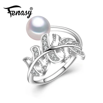

FENASY wedding rings Pearl jewelry,rings for women,feather ring,semiround pearl beads Fine Jewelry brand jewelry with gift box