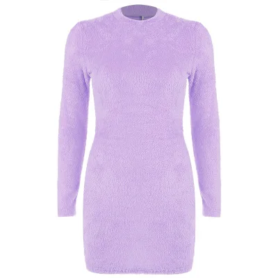 Simenual, сексуальное, пушистое, облегающее платье для женщин, осень, модные платья, вечерние, с длинным рукавом, Клубная одежда, пушистое, одноцветное, базовое, мини-платье - Цвет: violet