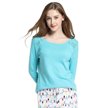 

Autumn winter pajamas women round neck tops+printing pants home suit simple loose pajamas set female