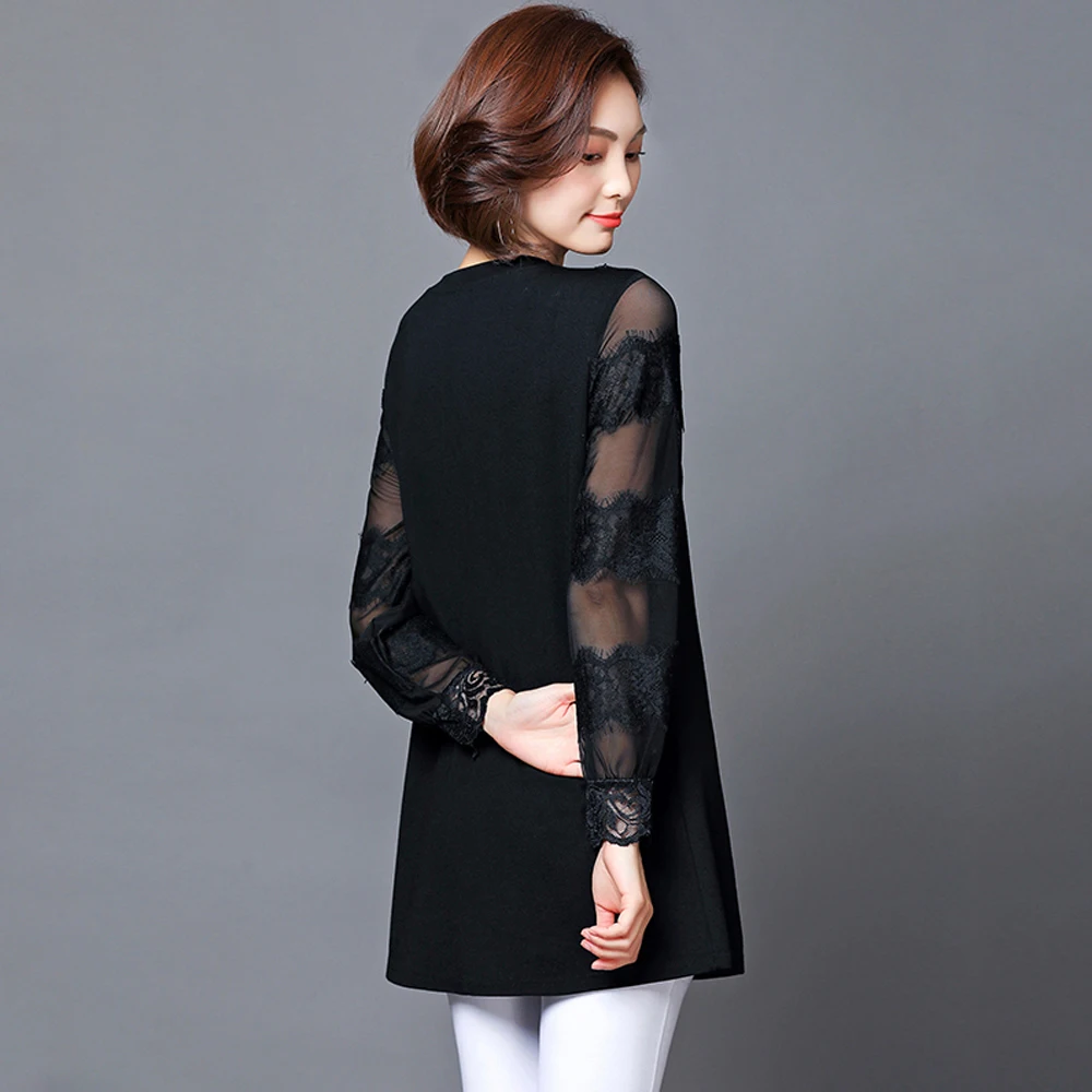 Spring and summer new style large size L-5XL women's clothing Temperament lace mesh gauze stitching top