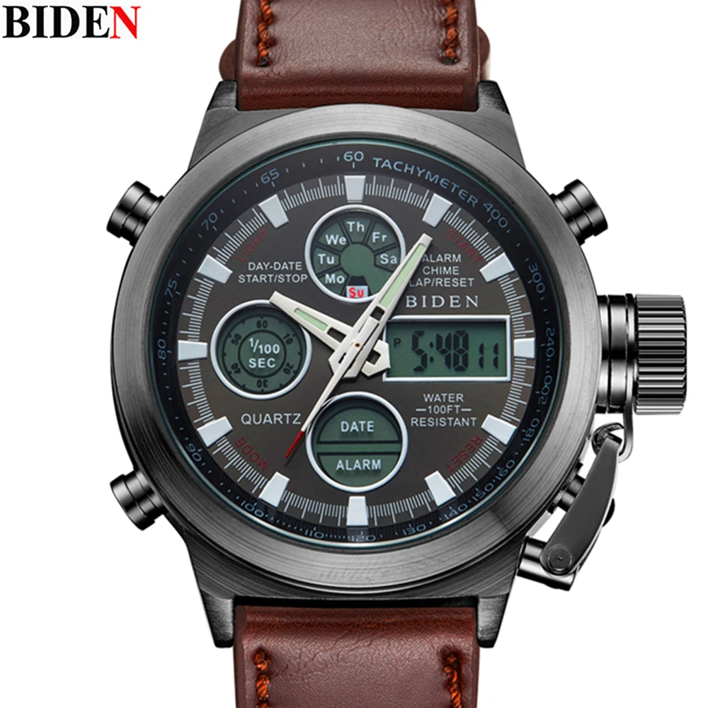 2017 BIDEN спортивные мужские часы кожаные нейлоновые кварцевые светодиодные