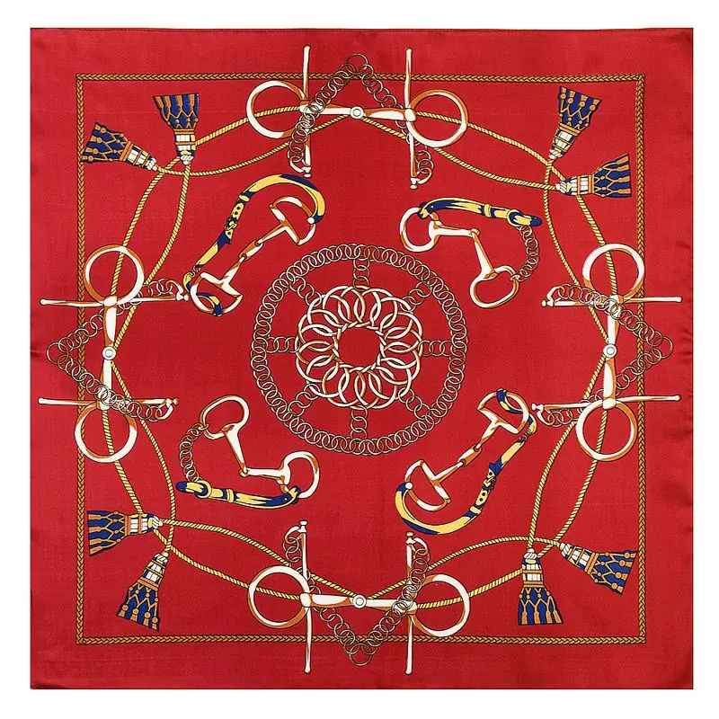 

POBING Plain Silk Scarf Women Spain Chain Rope Design Square Scarves Small Hijab Lady Bandana Female Foulard Chief 60cm x 60cm