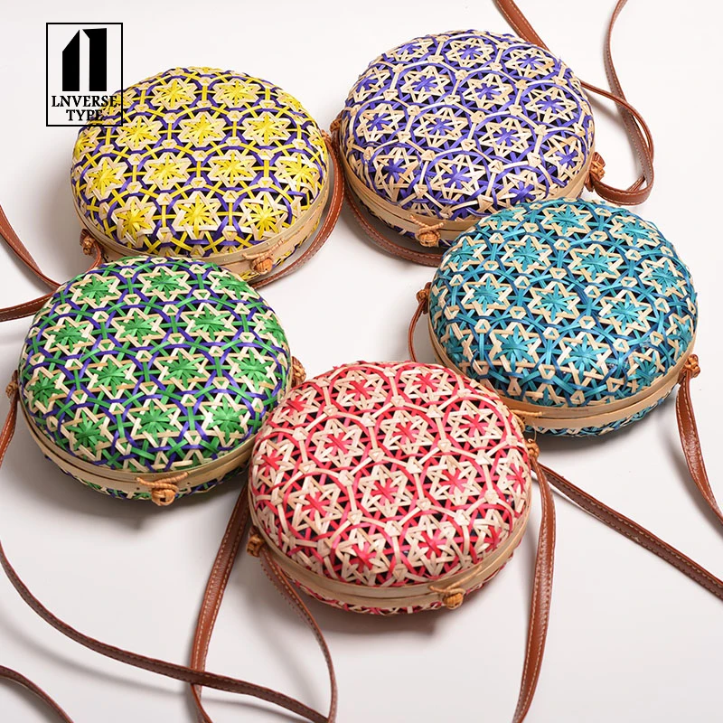 

Woven Rattan Bag Round Straw Shoulder Bag Small Beach HandBags Women Summer Hollow Handmade Summer Beach Shoulder Crossbody Bags