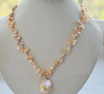 

free shipping 18" pink BAROQUE Keshi Reborn PEARL Necklace Pendant